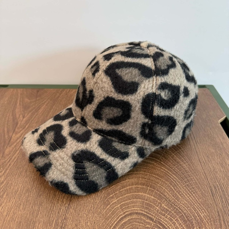 1pc Leopard Print Plush Baseball Cap,Unisex Warm Head Hat,Adjustable Buckle Closure,Lightweight Knitt,for Outdoor Travel Festive