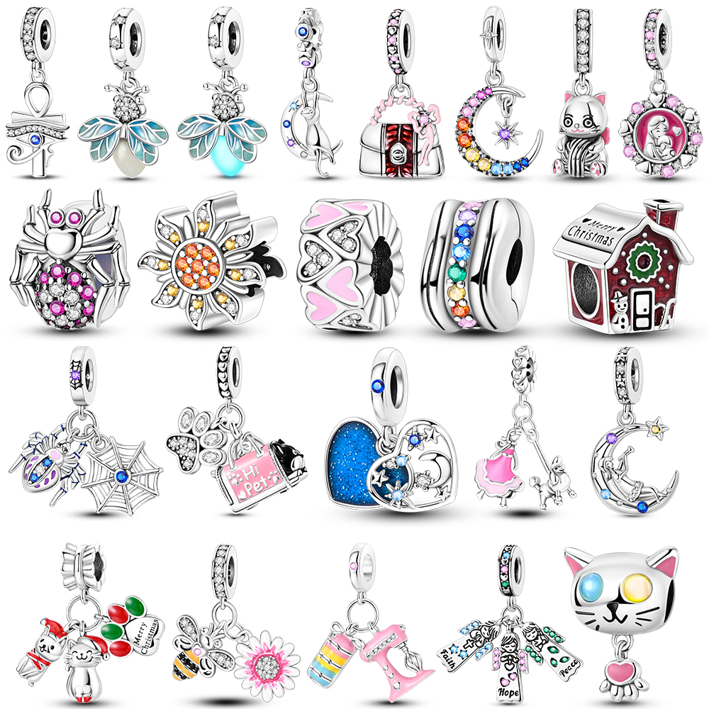New Arrivals Silver Plated Cute Pet Moon Luminous Firefly Charms Fit Original Bangle Beads Pendent Dangle Bracelet DIY Jewelry