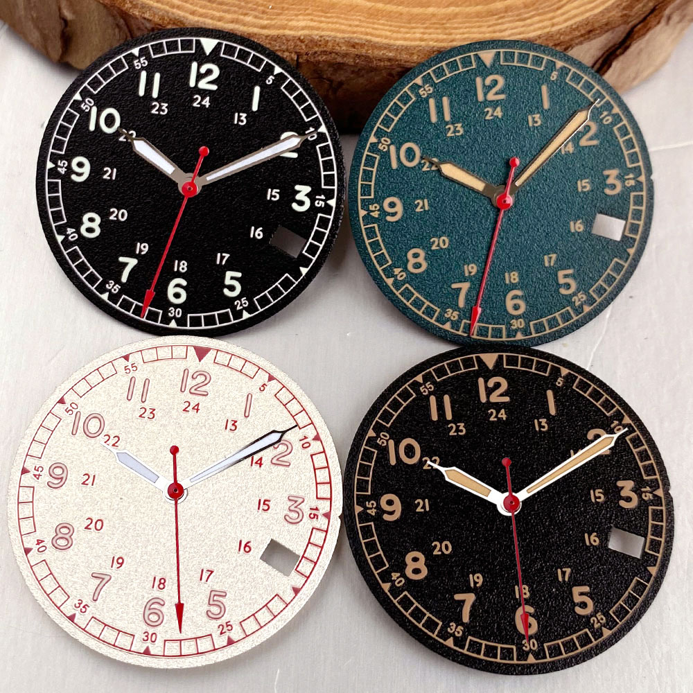 Vintage 29mm Black Olive Green Fit NH35 NH36 Pilot Field Watch Dial Hand Luminous 3.8 Date Window For Dive Men Watch Accessories