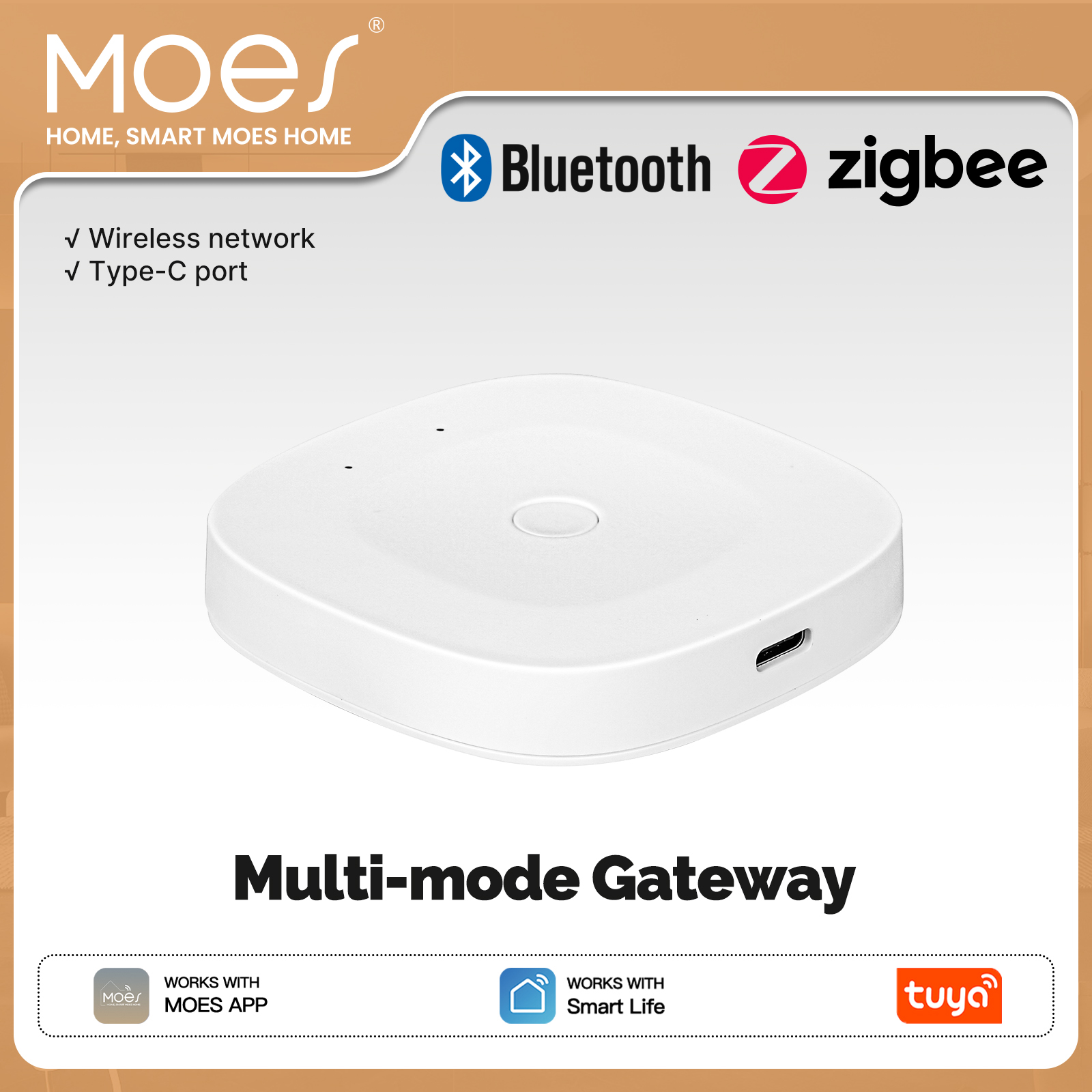 MOES Tuya Smart ZigBee Bluetooth Multi-Mode Gateway Hub Type-C Powered Home Automation Works with Alexa Home