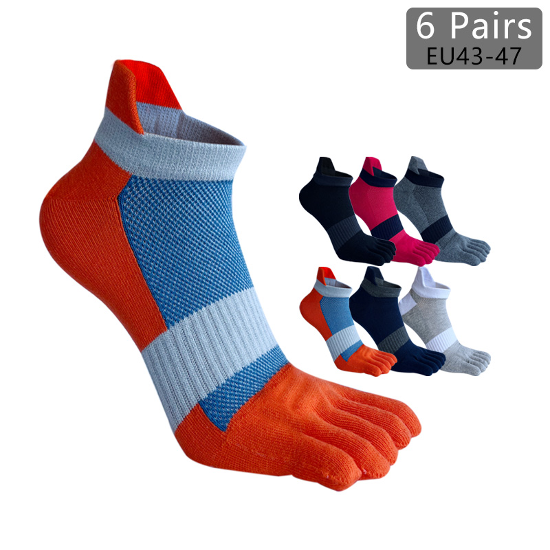 1/6 Pairs Man Five Finger Socks Large Plus Size Patchwork Compression Mesh Breathable Fitness Sport Toe Ankle Boat Socks EU43-47