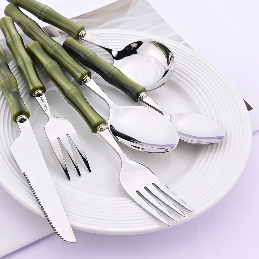 Wooden Handle Cutlery Set Mirror 304 Stainless Steel Dinnerware Wood Handle Spoon Knife Fork Dinner Tableware Set Kitchen