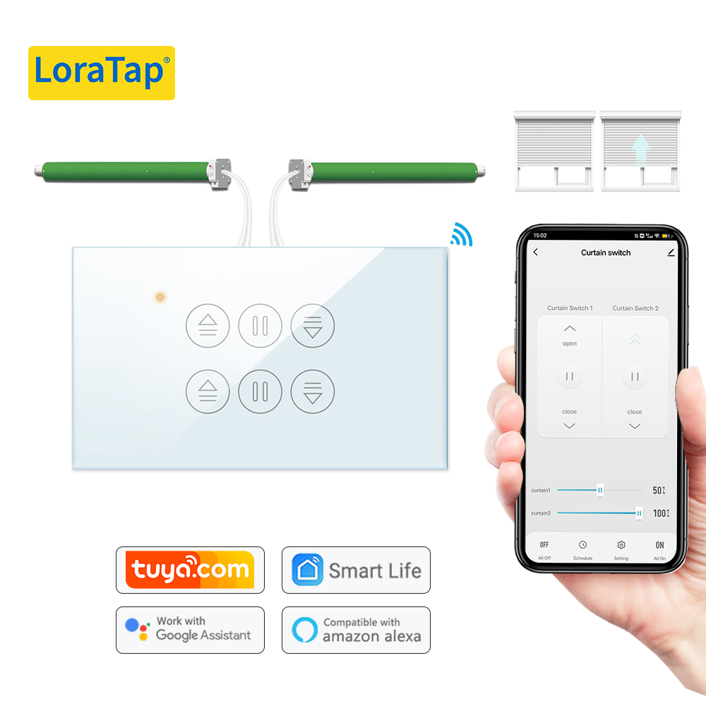 LoraTap Tuya US Curtain Switch for Tubular motor Blinds Remote Control by Smart Life Home Alexa App Voice Operate Support