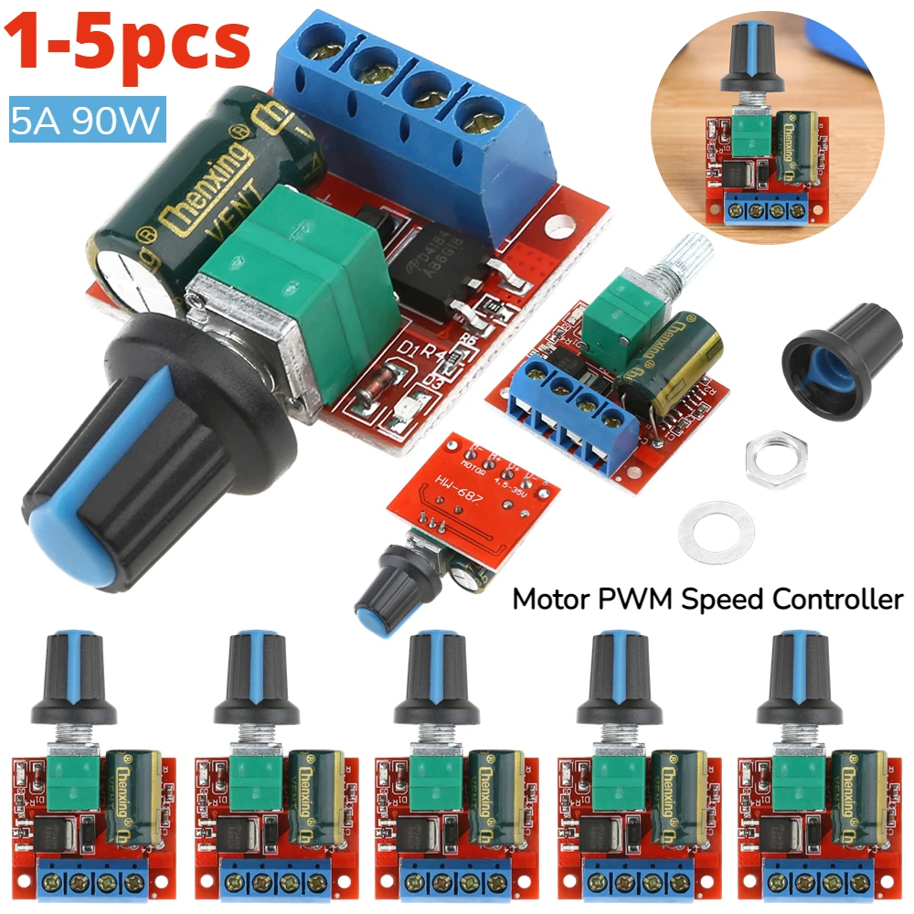 1-5pcs 5A 90W PWM DC Motor Speed Controller Module Voltage Regulator Adjustable Drive Module LED Dimmer Power Controller