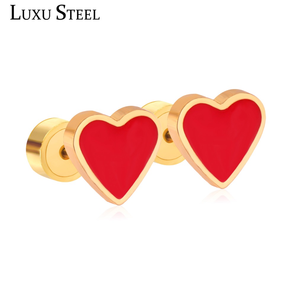 LUXUSTEEL Ear Cuffs For Women Cute Heart Lovely Stainless Steel Stud Earring Fashion Jewelry Brinco Pendiente Wholesale Jewelry