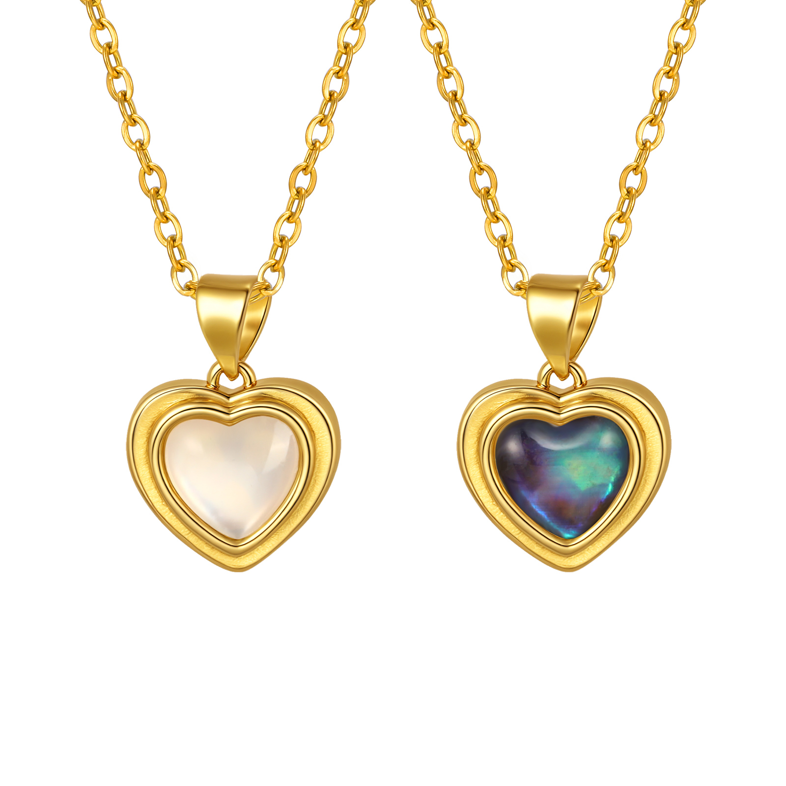 Vnox Romantic Heart Pendent Necklace For Women Lovers Simple Shell Inlay Jewelry Gift To Mom Girlfriend