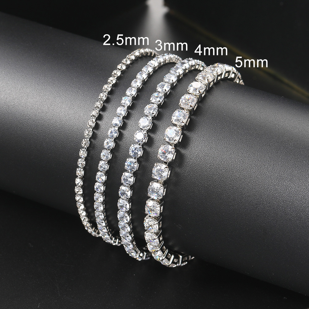 Silver Color 2.5/3/4/5mm Zircon Tennis Bracelet For Women Men Dazzling Crystal Hand Chain Wedding Punk Fashion Jewelry