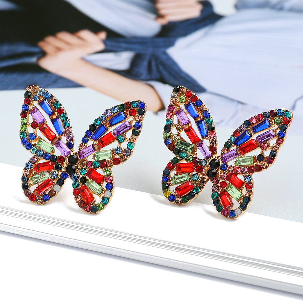 Elegant Cute Colorful Crystal Butterfly Stud Earrings For Women Girl Trend Luxury Quality Fashion Party Jewelry Accessories Gift