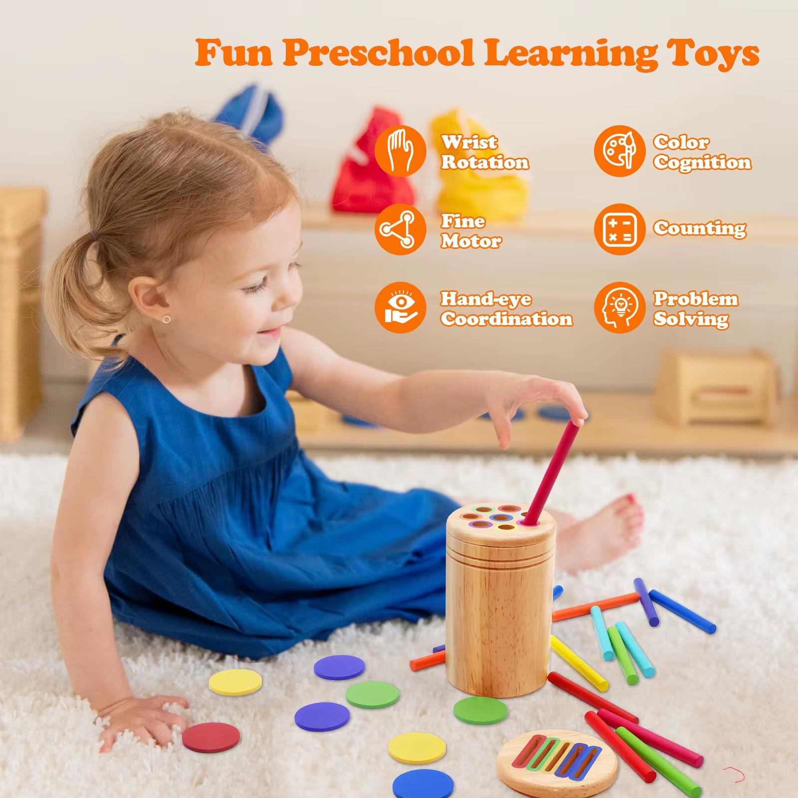 Montessori Wooden Toys Color Sorting Fine Motor Toys Shape Matching Sensory Toys Early Educational Puzzle Toys for Toddlers