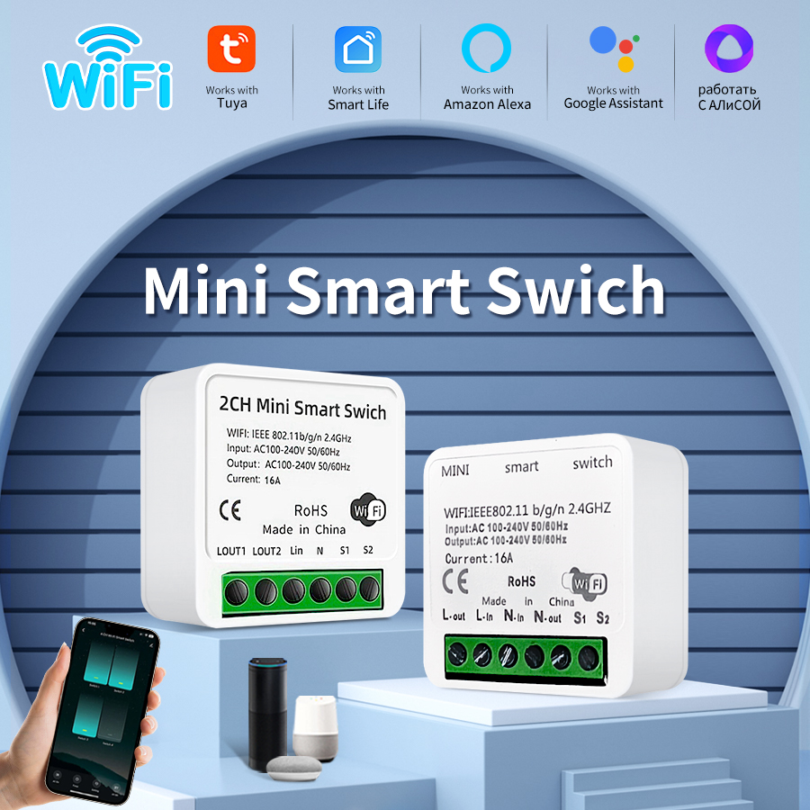 ZigBee or WiFi Smart Switch Module 16A/20A Mini Relay Breaker Smart Home Automation Works with Tuya Alexa