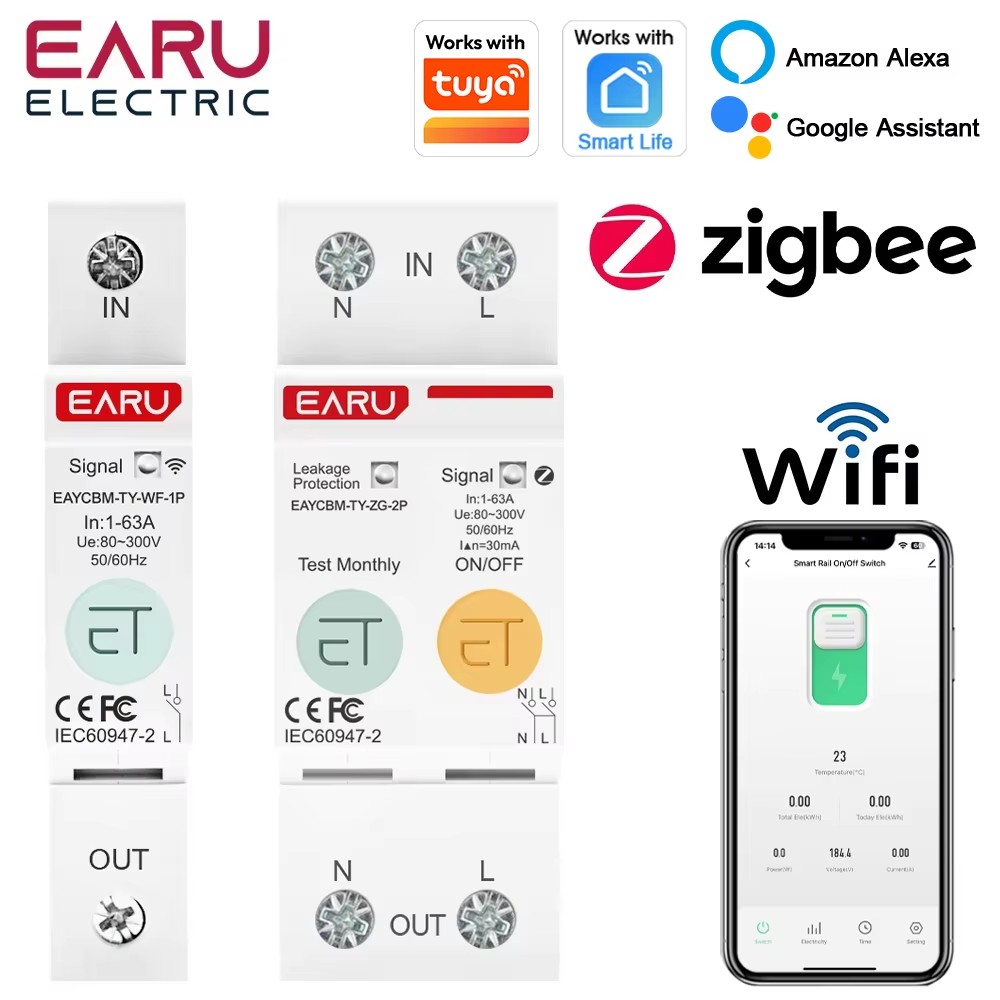 TUYA WiFi/ZigBee MCB Smart Circuit Breaker Over Current Under Voltage Protection Power Metering 1-63A Remote Control Switch