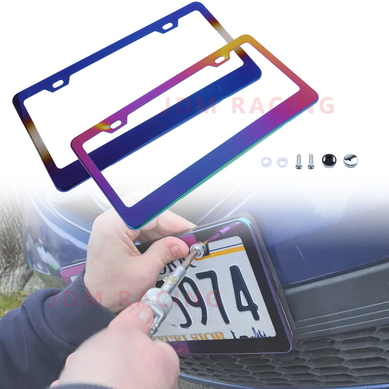 Fashion License Plate Frames Weather Proof Colorful Stainless Steel Mirror Polish Rainbow Universal US Car License Plate Bracket