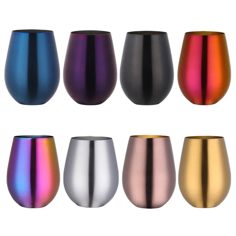 304 Stainless Steel Single Layer Titanium Plating Glasses Round Mug Color Plated Bar Big Belly Cup Restaurant Home Cup
