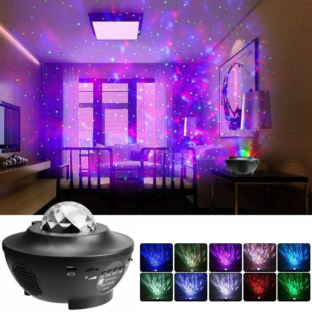 1pc USB Starry Projector Light Music Ocean Wave Projector Light Star Sky Projector Night Light with Bluetooth Music Speaker