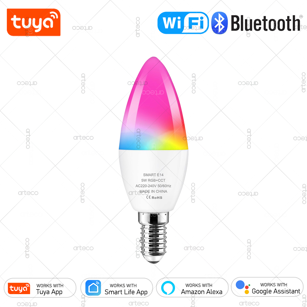 Tuya E14 Candle Lamp Smart Life App Control Smart Bulb WiFi Or Bluetooth RGB+CW LED Light 220V Dimmable Crystal Lamps Room Decor lightify