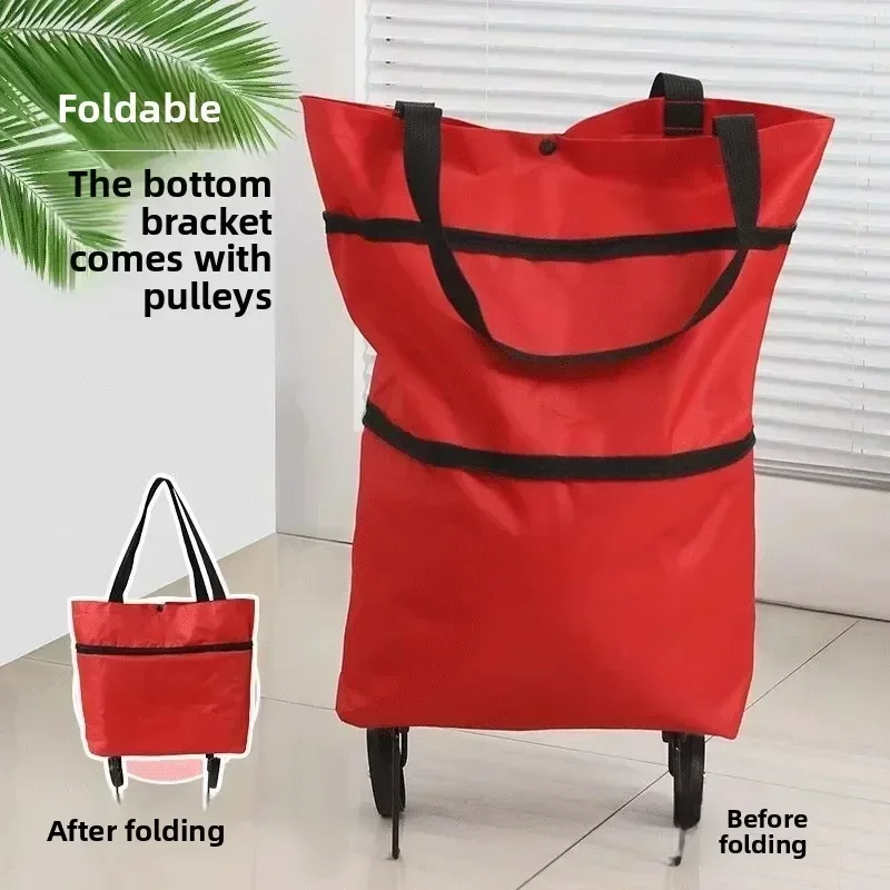 1pc Portable and Foldable Shopping Cart, Household Vegetable Cart, Lightweight with Wheels, Backpackable