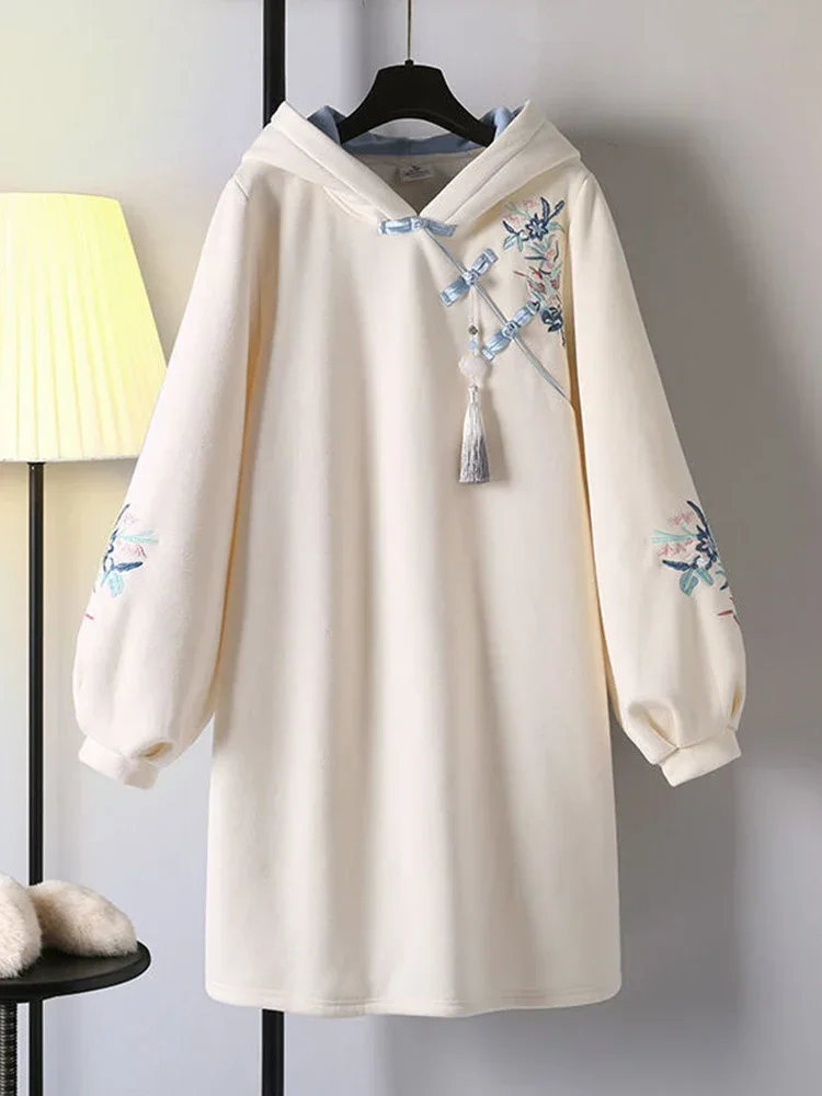 2025 Halloween Hooded Stitching Hoody Dress Women's Autumn Winter Elegant Chinese Style High Street Improved Han Elements New