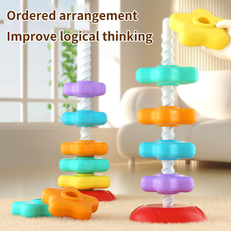 Montessori Children's Rainbow Rotating Ring Tower Puzzle Early Education Hand Eye Coordination Soothing Toy