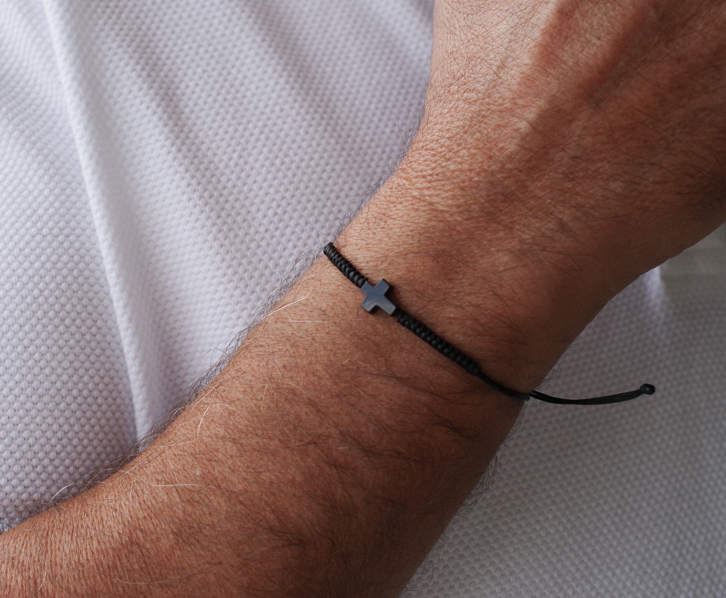 Go2boho Minimalist Men Stack Cord Bracelets Handcrafted Woven Black Wax Cross Protection Jewelry for Men 2024 Valentine Gifts