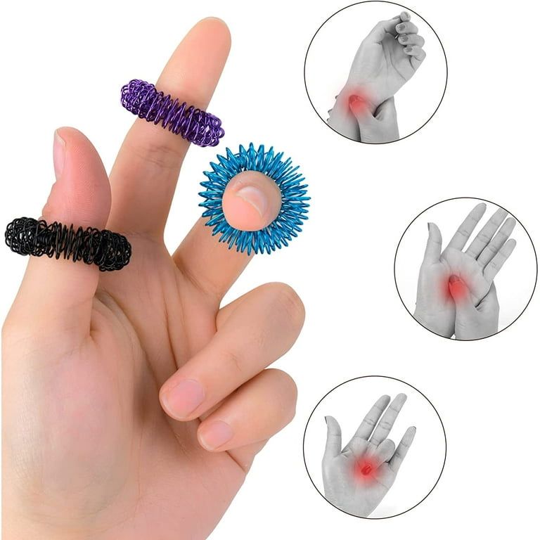 Acupressure Spiky Sensory Finger Rings - Stress Relief & Hand Exercise Massage Rings (Set of 5 Rings)