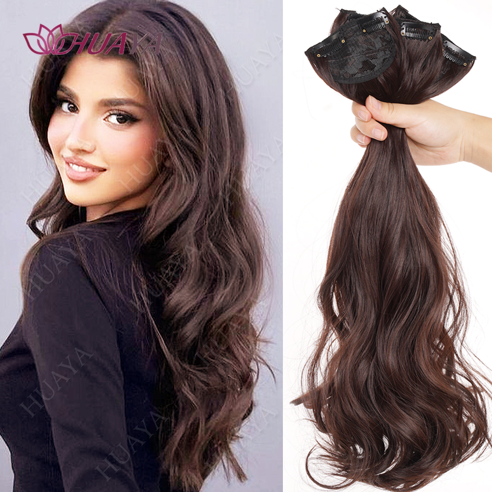 Clip In Hair 3 PCS Full Head 20/24 Inch Long Curly Wavy Synthetic Hair Pieces Natural Wavy For Women Girls Hair