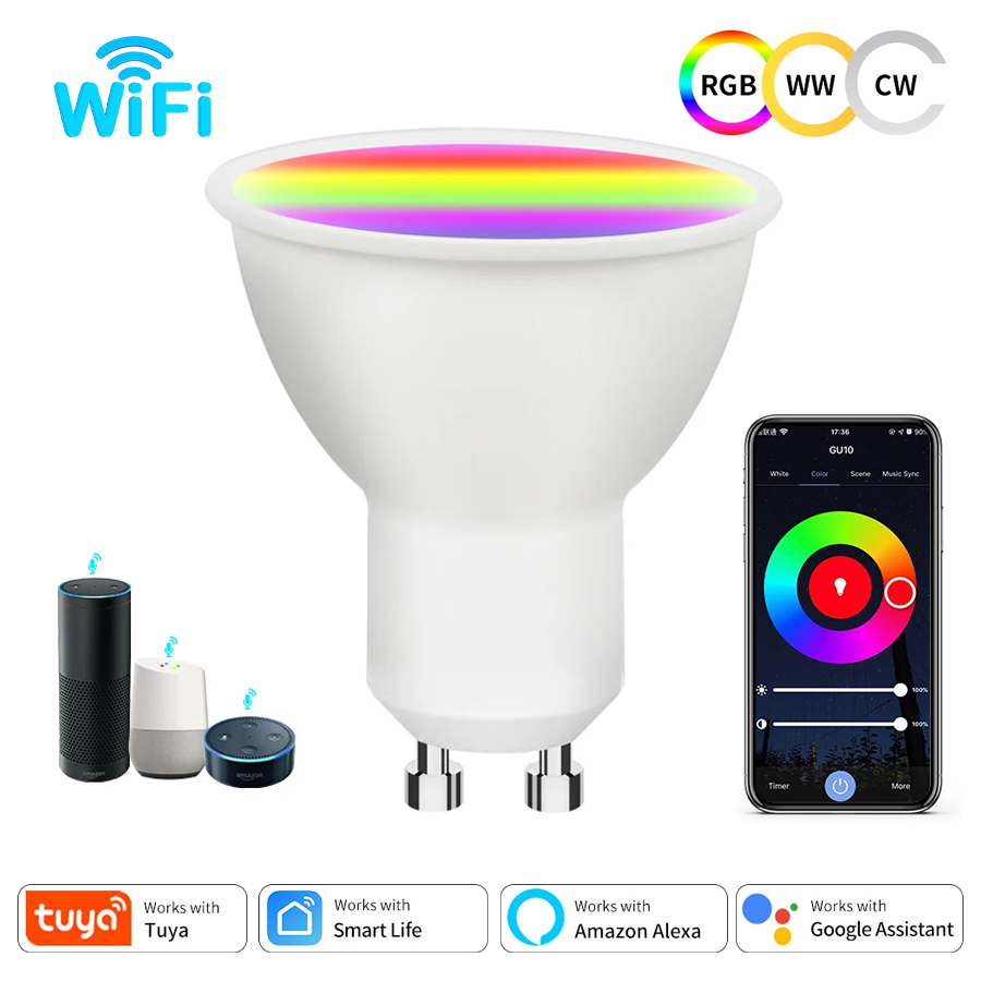 9W 7W 5W 220V 110V Tuya Smart WiFi GU10 LED Bulb Spotlight Alexa Lamp RGBCW Smart Life App Remote Works with Echo Home