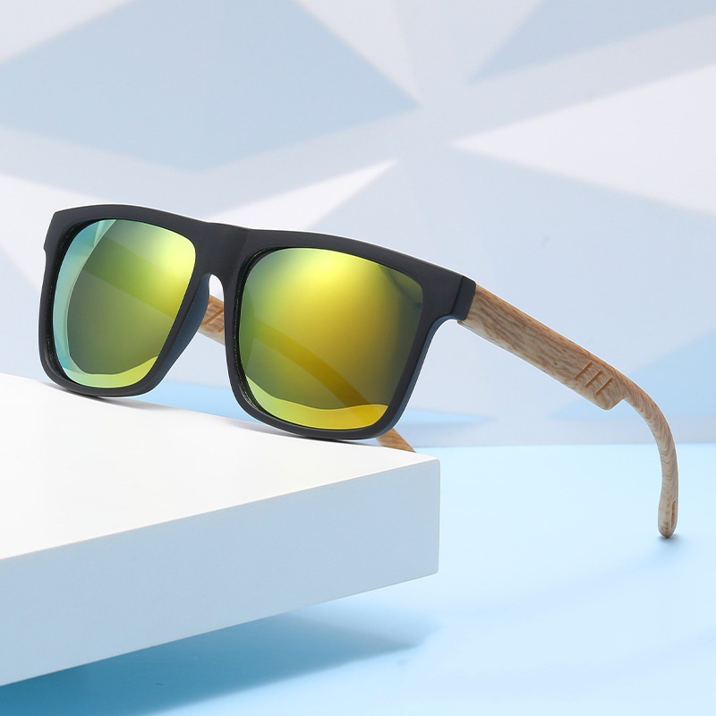 New box imitation bamboo wood grain foot silk sunglasses retro UV resistant sunglasses, trendy and fashionable