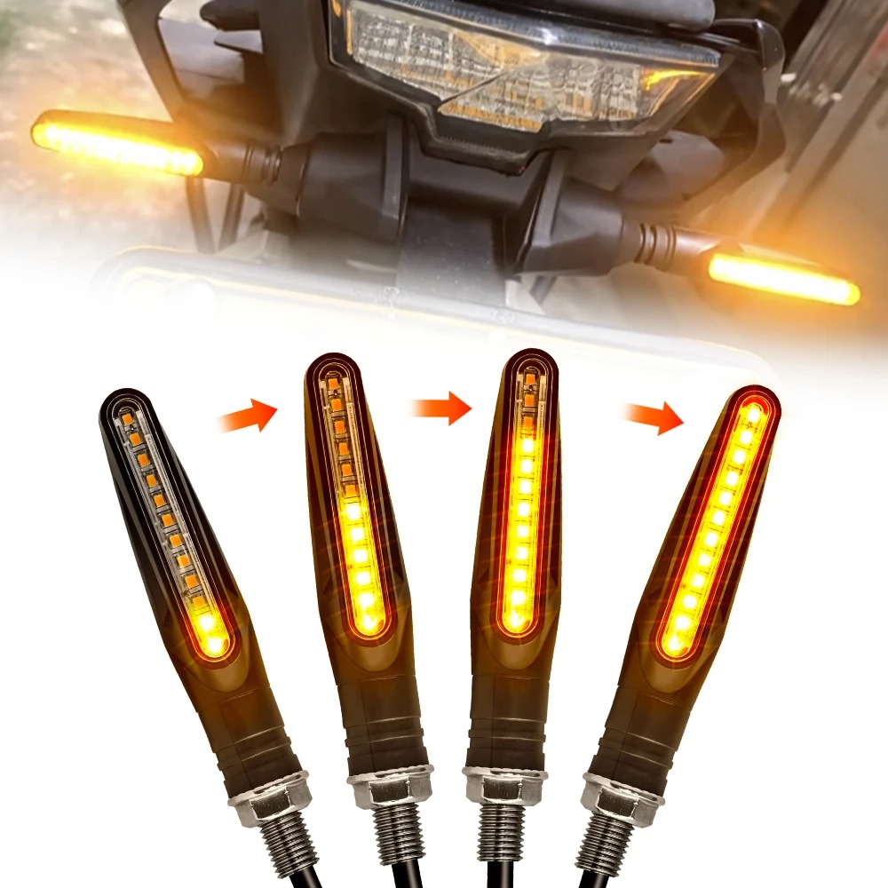4Pcs Motorcycle Flash Flowing Turn Signal Light High Brightness CSP 2835 SMD Motorcycle Turn Signal Warning Lamp 12V Universal