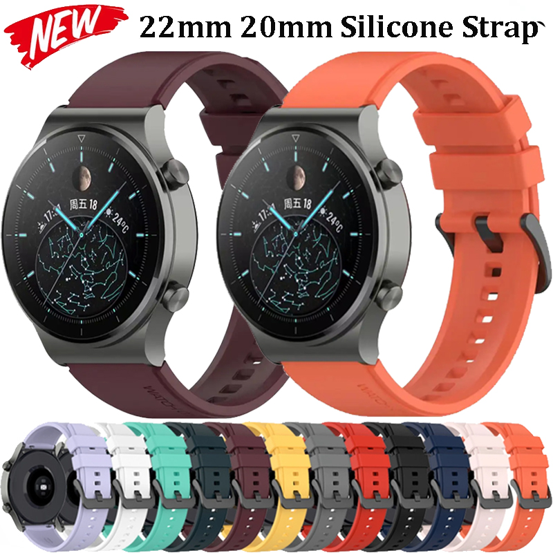 22/20mm Original Silicone Strap For Huawei Watch GT2 Pro Comfortable Band Samsung Watch 7/6/5/4 Gear S3 Amazfit GTS/Bip 6-5 Belt