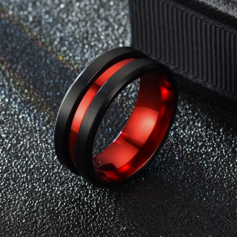 New Hot Selling Stainless Steel Autumn Men Elegant Red Black Ring For Men Jewelry Size 6-13