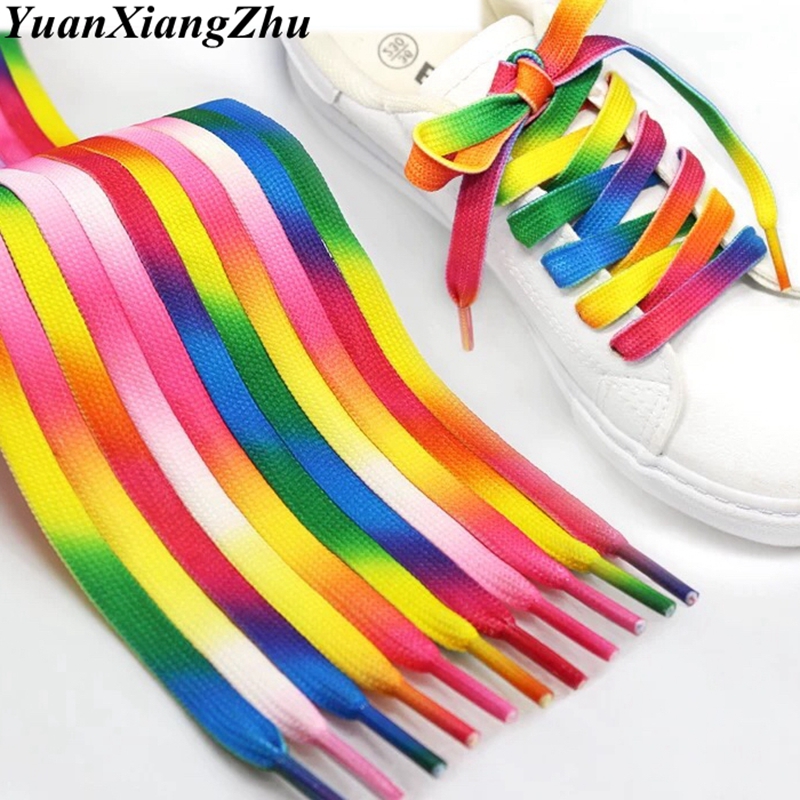 1Pair Colorful Shoelaces Rainbow Gradient Print Flat Shoe laces Chromatic Colour Sneakers Shoelace 80/100/120/150CM