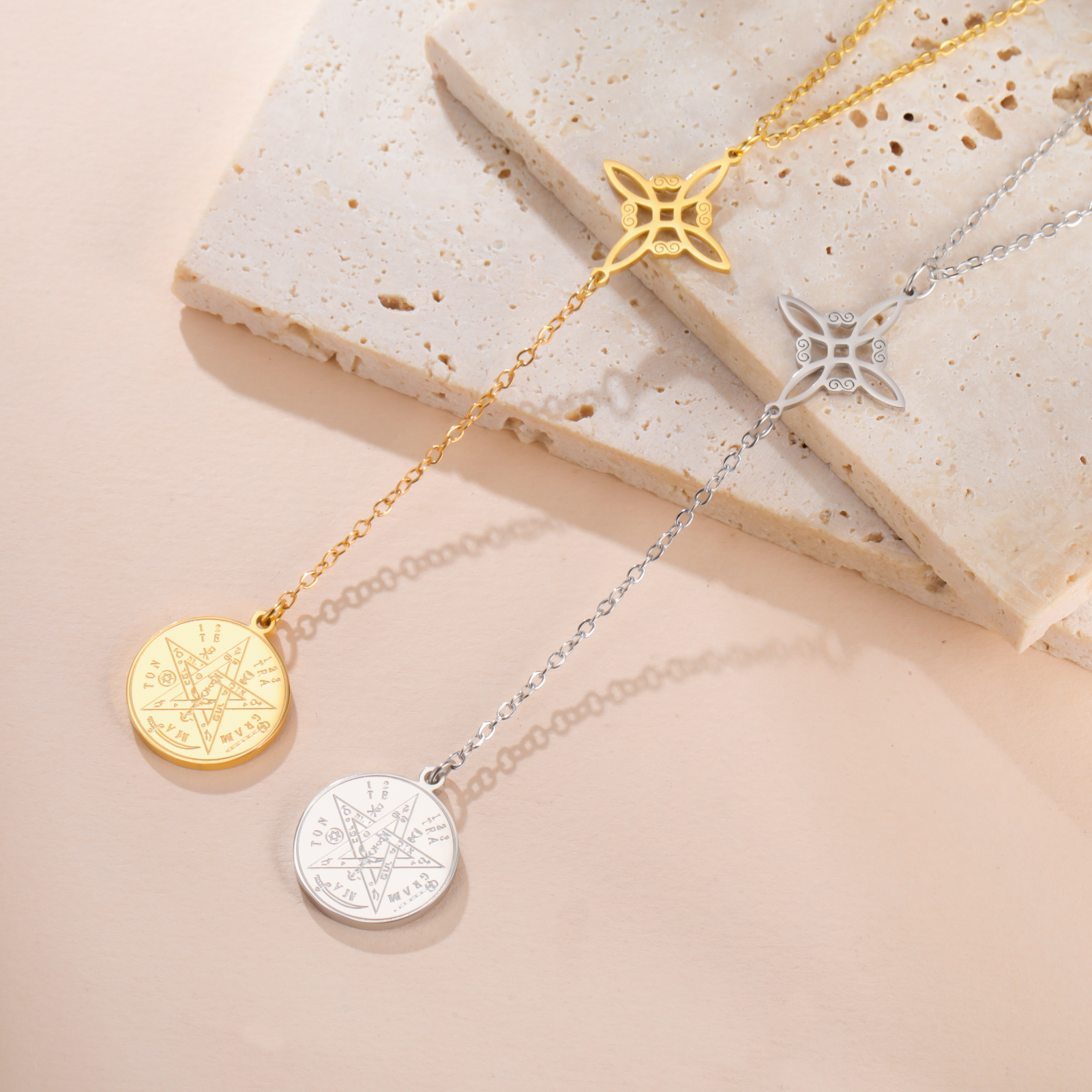 Skyrim Tetragrammaton Witch Knot Pendant Necklace Double Amulet Protection Stainless Steel Necklaces Pentagram Jewelry pen gpt