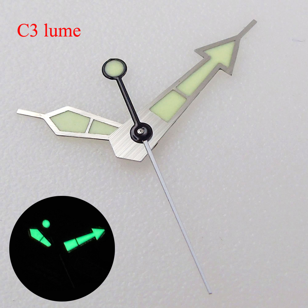 C3 Super Lume Green Luminous Silver Green Watch Hands Spare Parts Fit NH35 NH36 NH38 NH70 NH72 Movement Diving Men Watch Parts