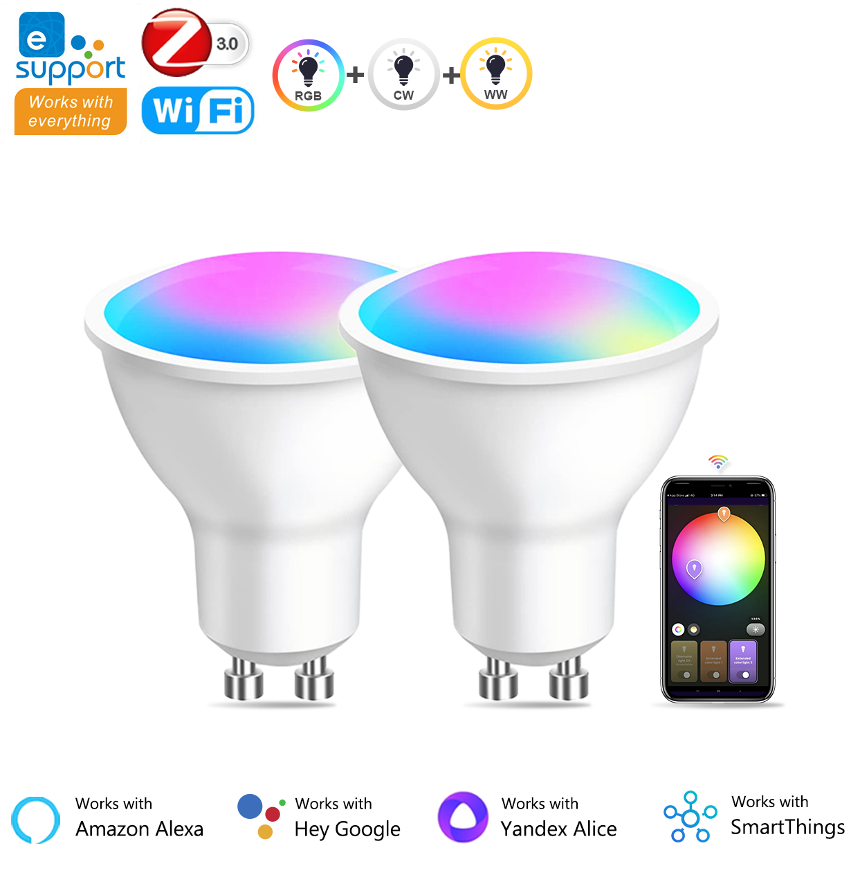 GU10 Zigbee/Wifi LED Light Bulb RGB CW WW Spotlights LED Bulbs Smart LED Lamp Work With Alexa Echo Hub Yandex Smartthings