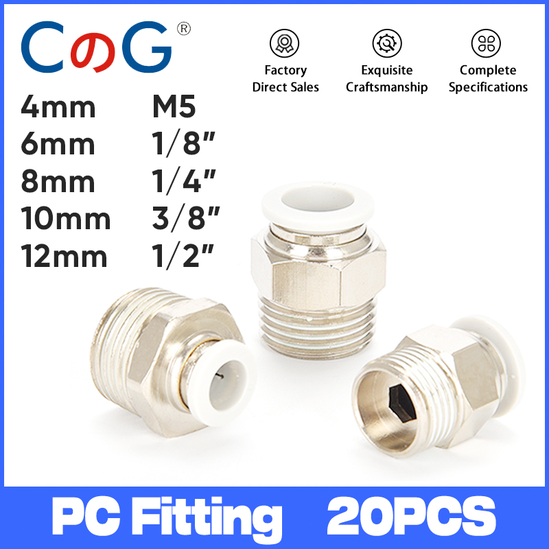 CG 20Pcs White PC Pneumatic Fitting Brass Thread 1/8" 1/4" 3/8" 1/2" for 4/6/8/10/12mm Air Hose Tube Pipe Quick Pulg Connectors