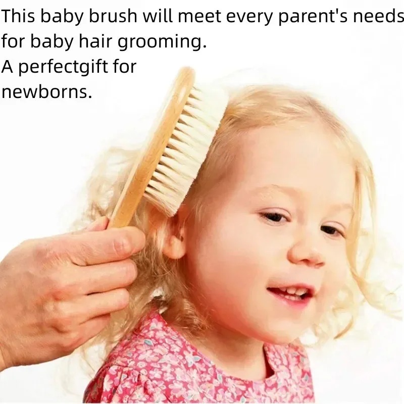 2pcs Newborn Wool Baby Wooden Brush Comb Newborn Hair Brush Infant Head Massager Portable Comb Hair Bath Brush Comb