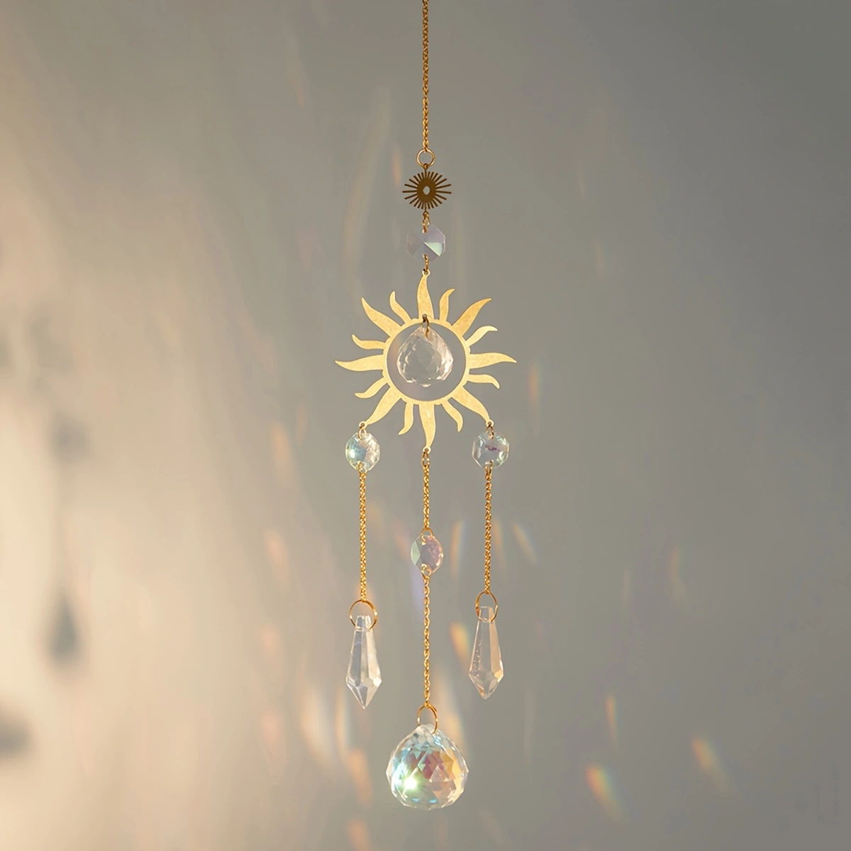 1pc metal sun pendant handmade wind chime charm car decoration outdoor garden crystal sun catcher