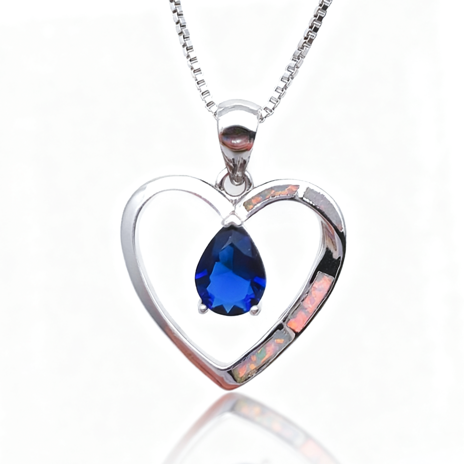 Elegant Blue Fire Opal Necklace,Lotus Flower Zircon Pendant on White K Plated Chain,Minimalist Dainty Jewelry Gift for Women