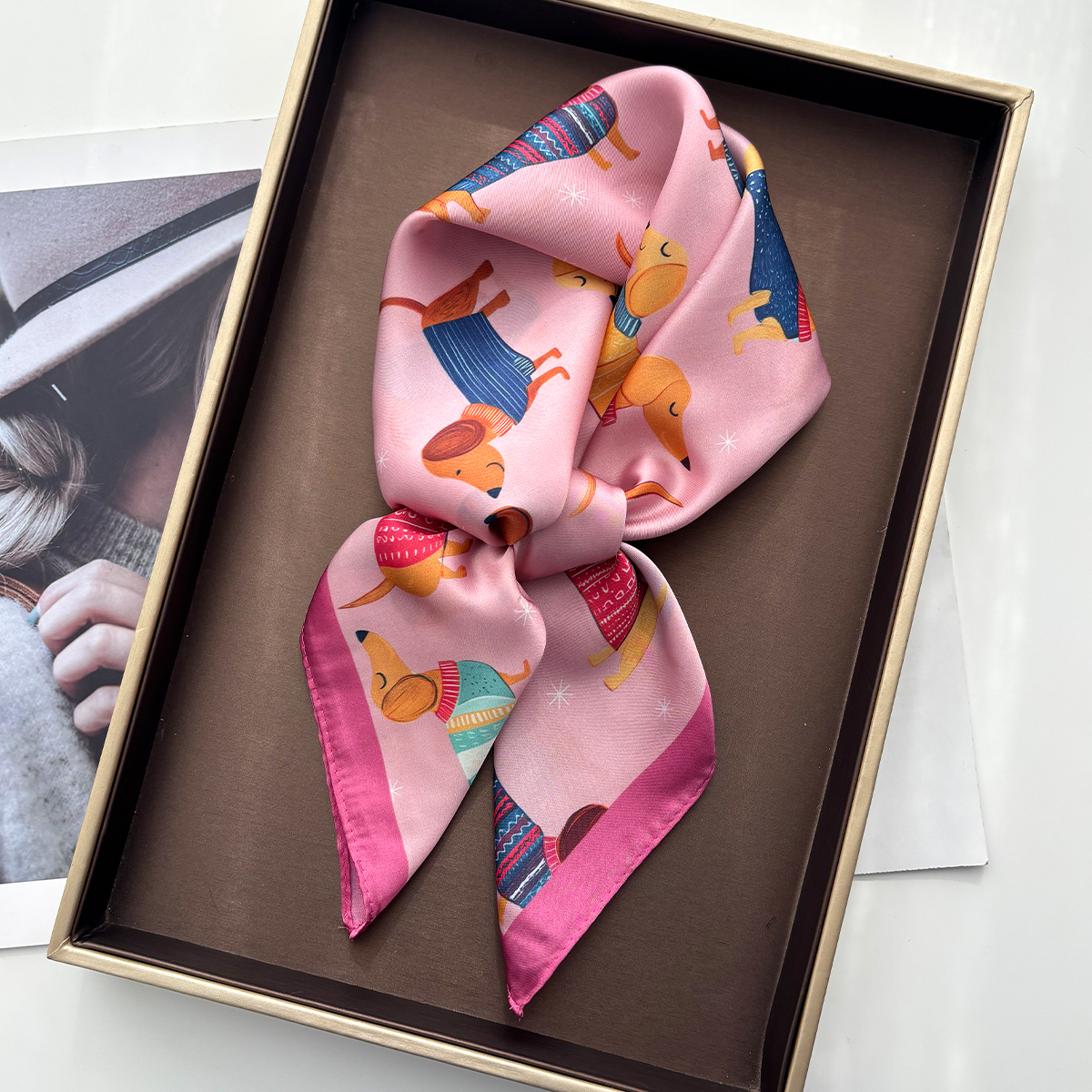 Cartoon Dog Print Scarf Silk Imitation Women Square Hairbands Foulard Female Bandana Neck Kerchief Headbands 2026 New