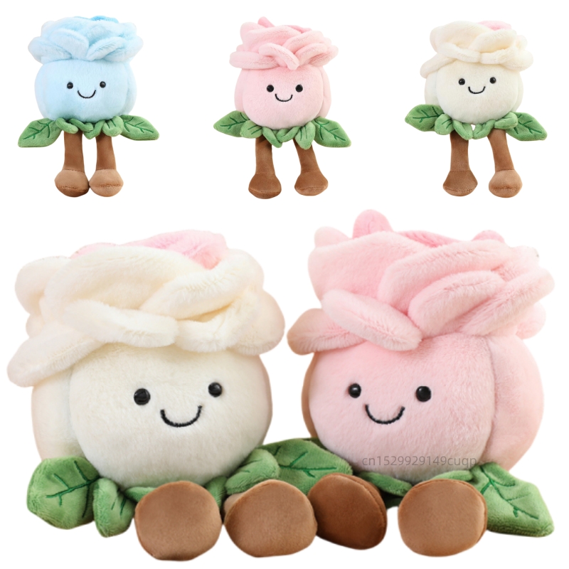 22cm Cartoon With Legs Rose Flower Plush Doll Pink Blue White Rose Plant Potted Plush Toy Home Decoration For Children