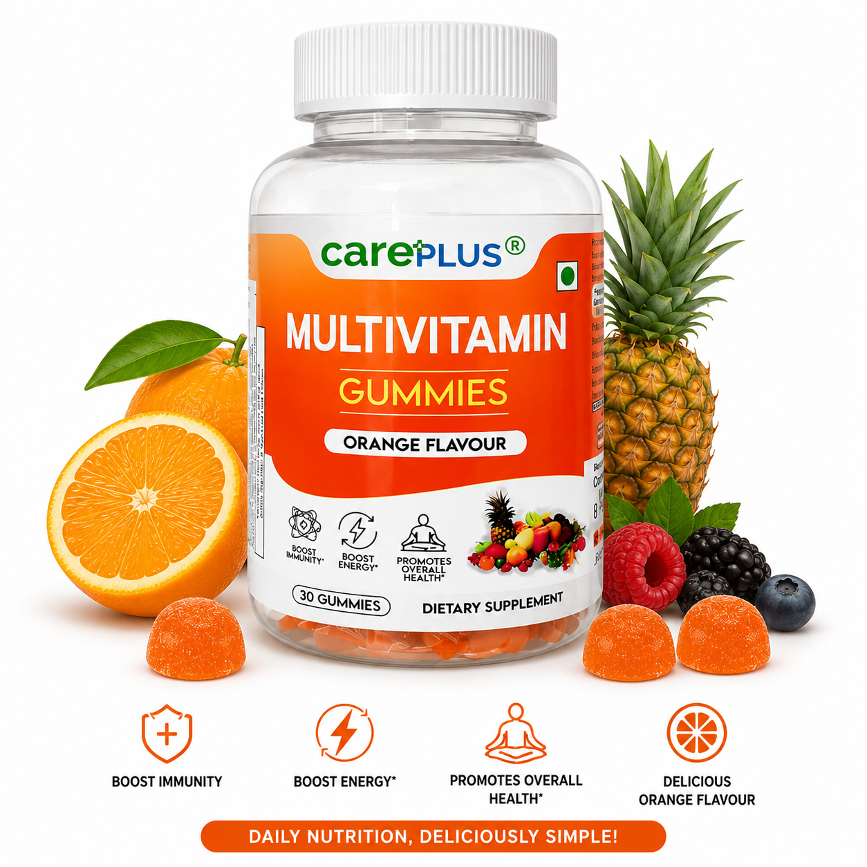 CarePlus Multivitamin Gummies 30pcs Orange Flavor | Immune Support | Energy Booster | Dietary Supplement for Adults