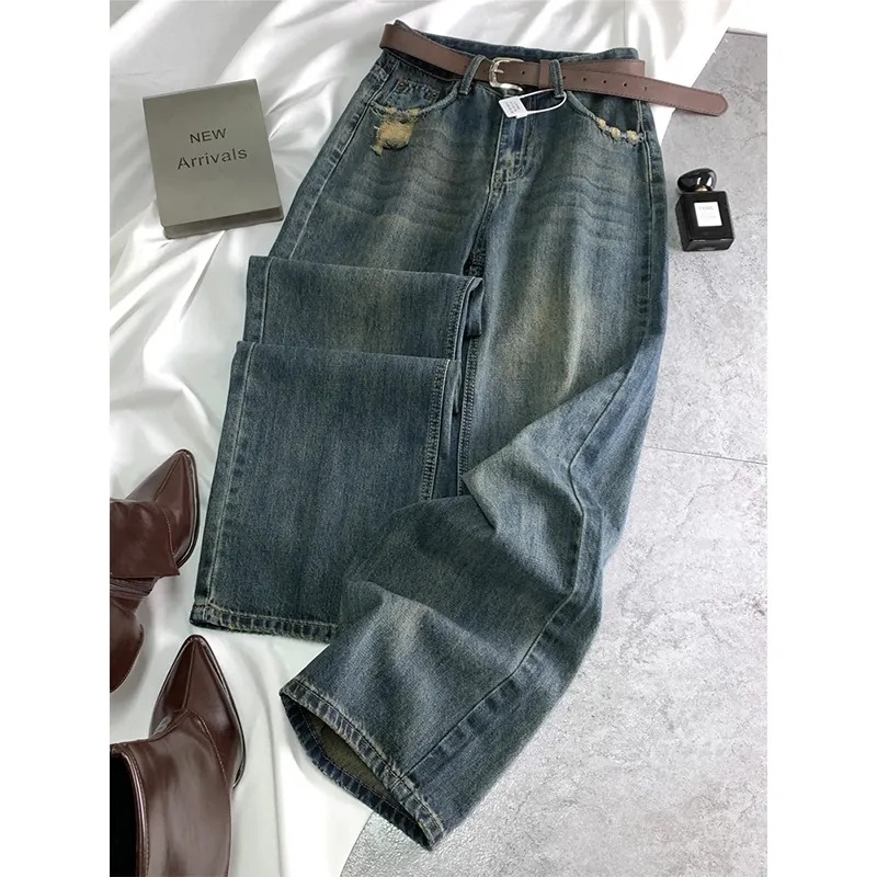 Womens Jeans Womens Pants Light Blue Slim Fit Ripped Straight Leg High Waist Loose Trousers Spring Summer Stretch Flowy Wide Leg