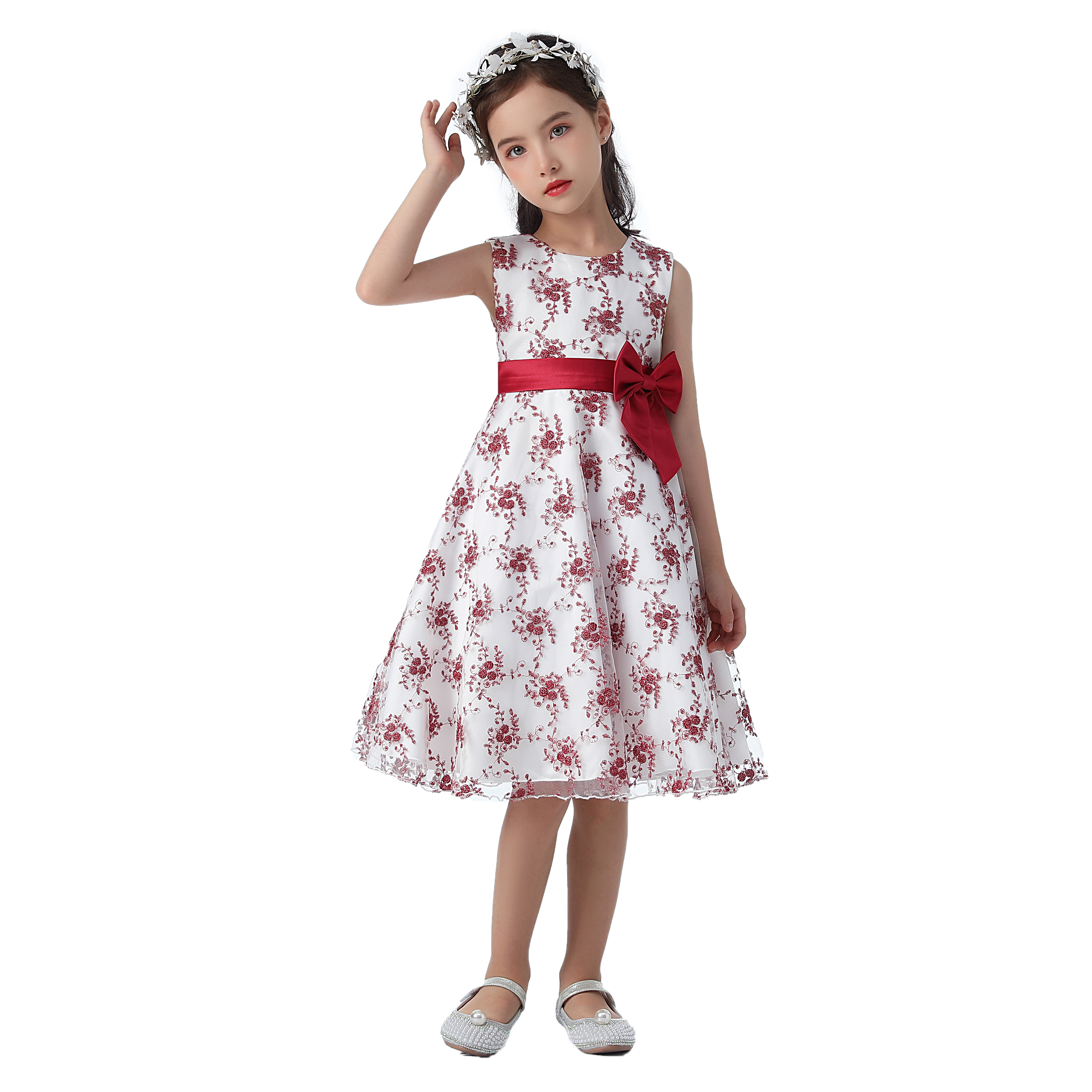 Girls' Formal Dresses: European-Style Embroidered Princess Dresses with Lace Trim for Performances and Parties