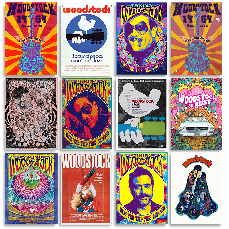 Woodstock Rock Music Festival Retro Canvas Painting Singer Band Industrial Decor Music Posters And Prints Vintage Home Decor