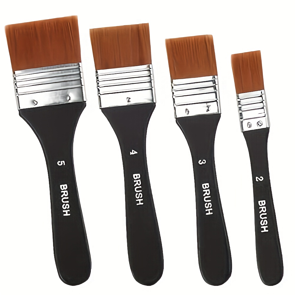 1/4 PCS Wide Flat Art Paint Brush Set, Acrylic Craft Brushes Nylon Chip for Oil Painting, Canvas, Gesso & Watercolor Varnish