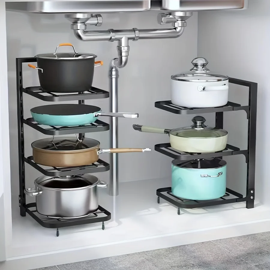 Adjustable Multi-Layer Kitchen Storage Shelves Pot Racks Sink Organizers Cabinet for Efficient Space Saving