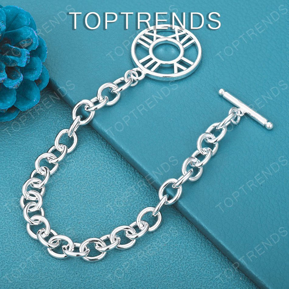 Luxury 925 Sterling Silver Roman Numeral Round Tag Bracelet Fashion Jewelry Women Birthday Party Accessories