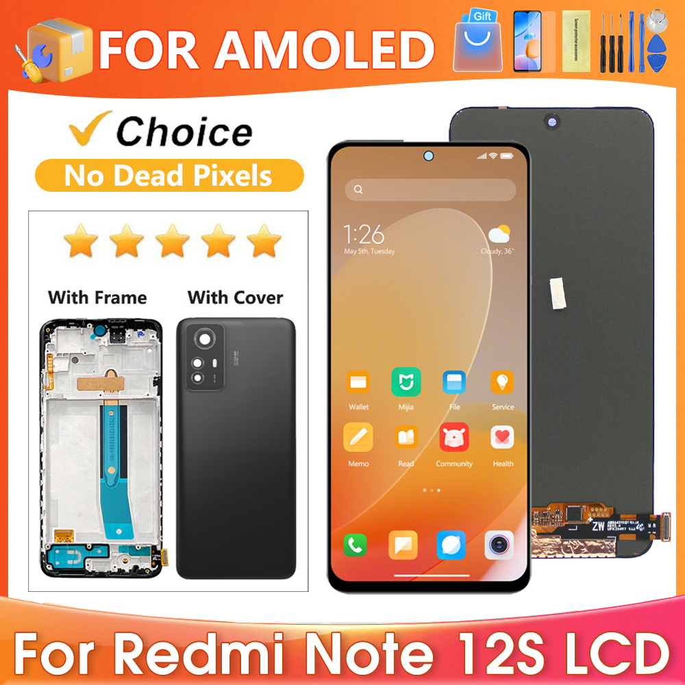 For Redmi Note 12S AMOLED Tested For Redmi Note12S 2303CRA44A LCD Display Touch Screen Digitizer Assembly Replacement
