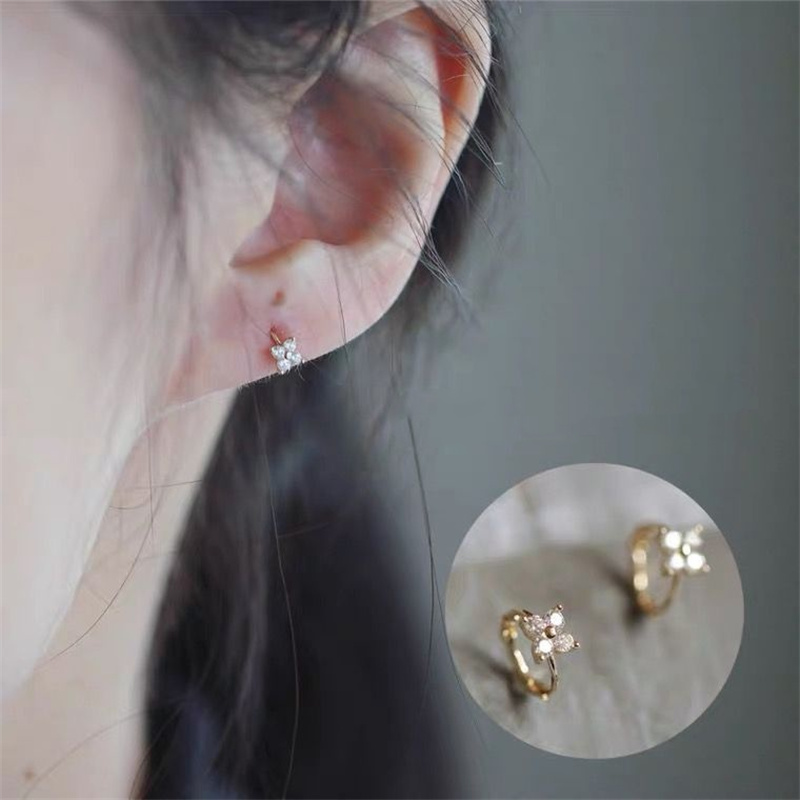 Trendy Cute Sweet Flower Zircon Stud Earring For Women Classic Shiny Stud Earrings Fashion Small Ear Female Jewelry