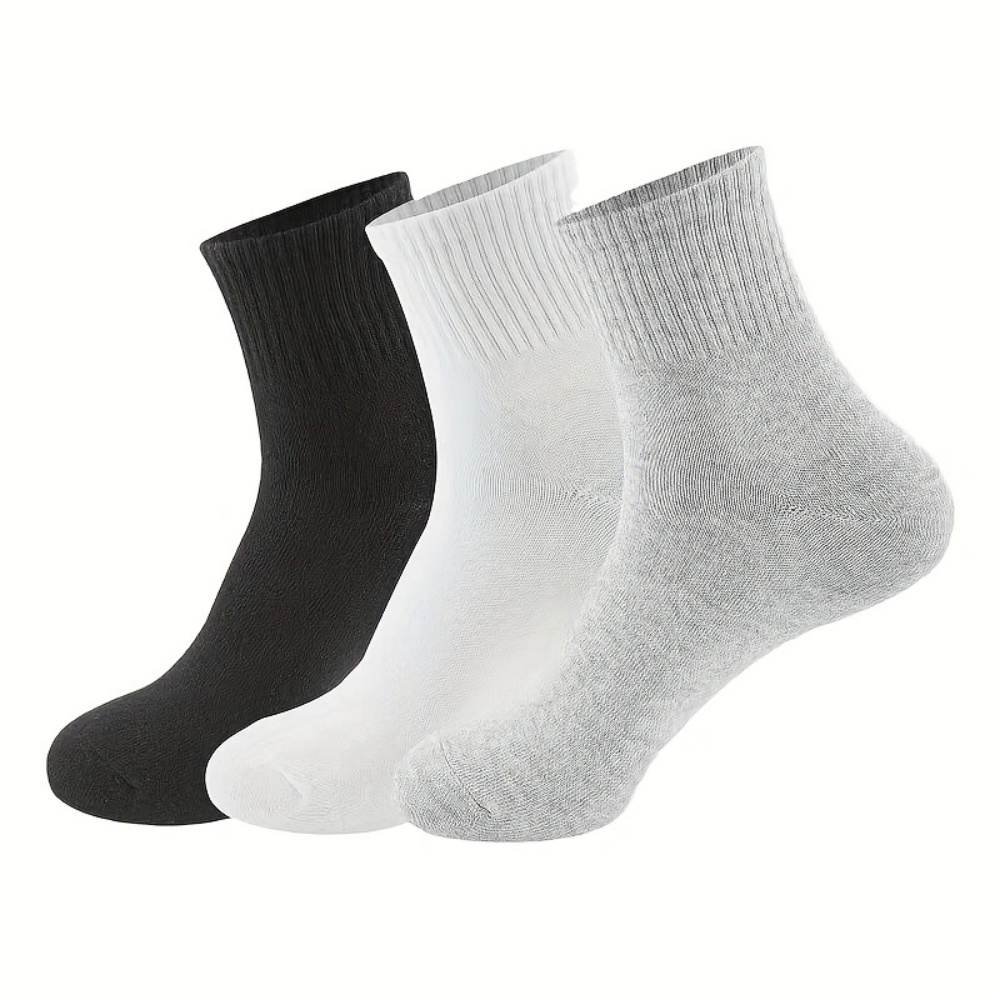 5 Pairs of Unisex Pure Color Black and White Mesh Thin Breathable Mid-Calf Socks